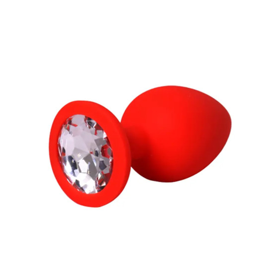 Мал црвен силиконски анален дилдо со циркон